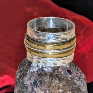 Handmade Vintage .925 Sterling Silver / Brass Spinner Ring Size9